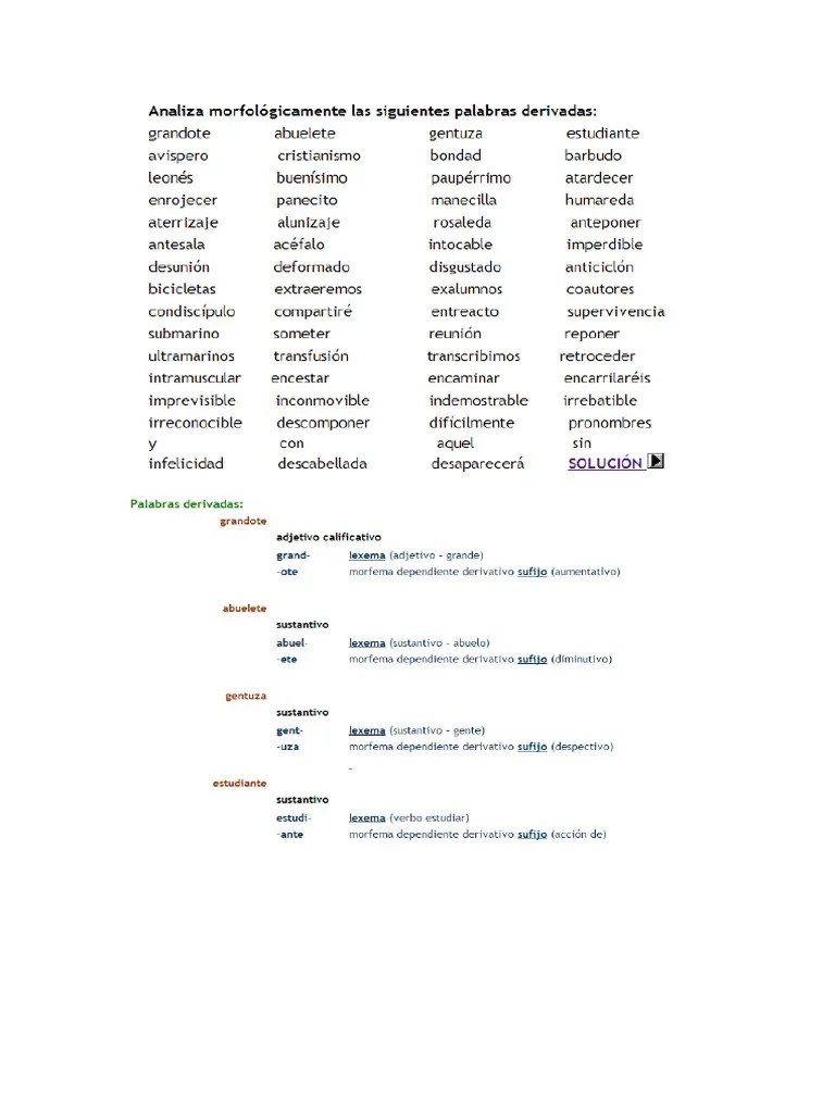 Ejercicios palabras lexemas y morfemas