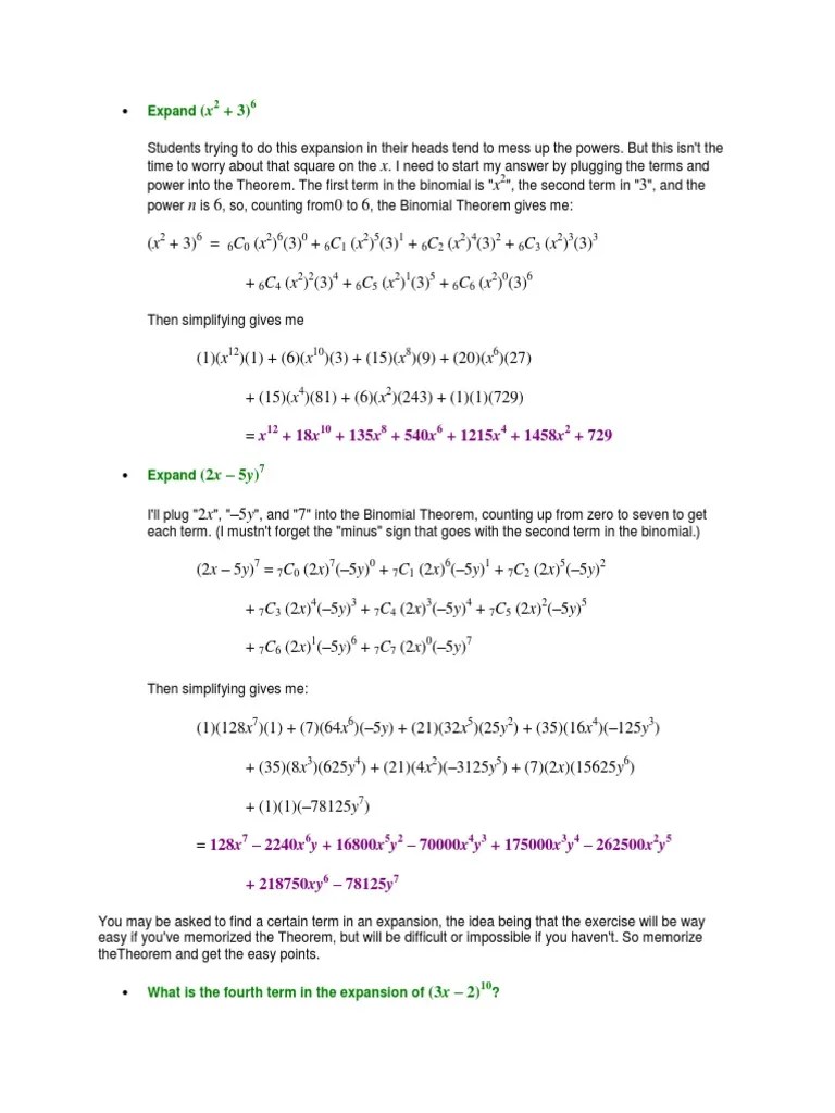 Binomial Theorem | PDF | Discrete Mathematics | Functions And Mappings