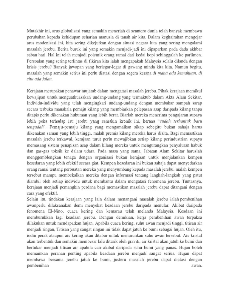 Baca versi flipbook dari superb 2021 model karangan spm. Kesan Jerebu Karangan