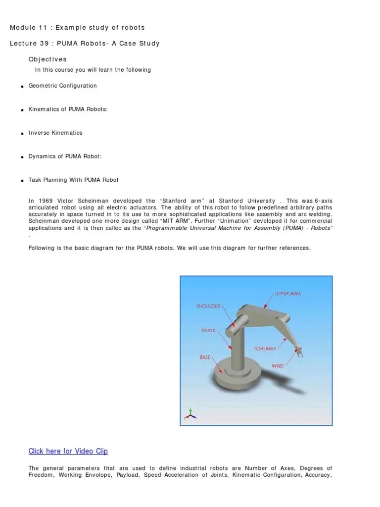 PUMA Robot | PDF | Matrix (Mathematics) | Kinematics