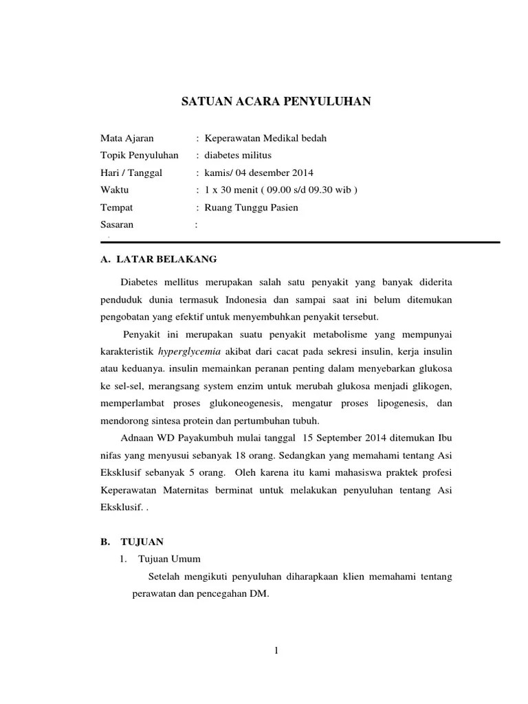SAP (Satuan Acara Penyuluhan) Diabetes Melitus | PDF