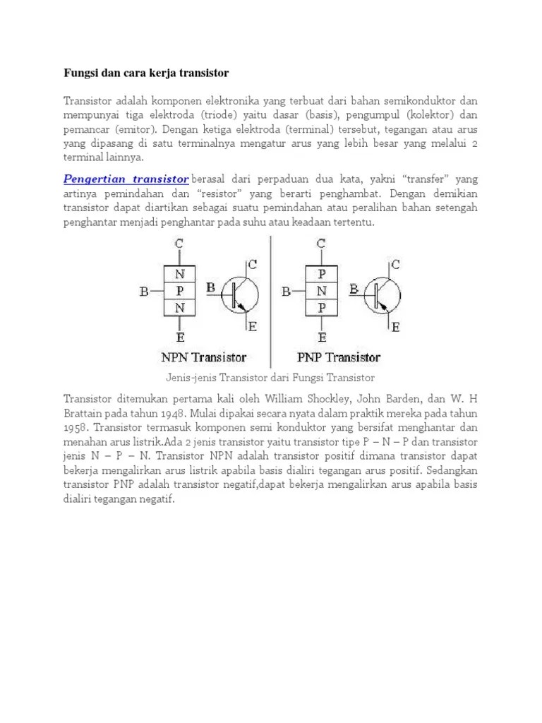 Fungsi Dan Cara Kerja Transistor