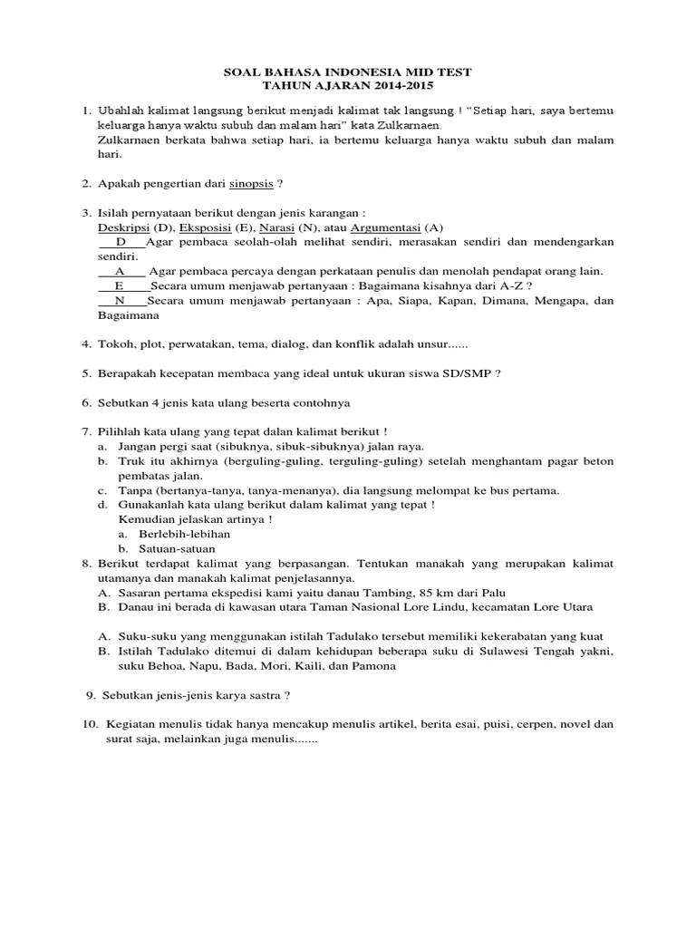 Kosa kata tentang kejadian masa lampau kompetensi dasar : Soal Bahasa Indonesia Mid Test Pdf