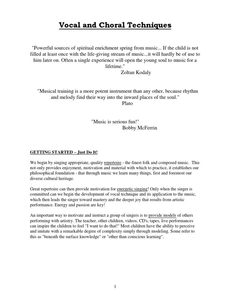 Vocal & Choral Techniques | PDF | Singing | Vocal Pedagogy
