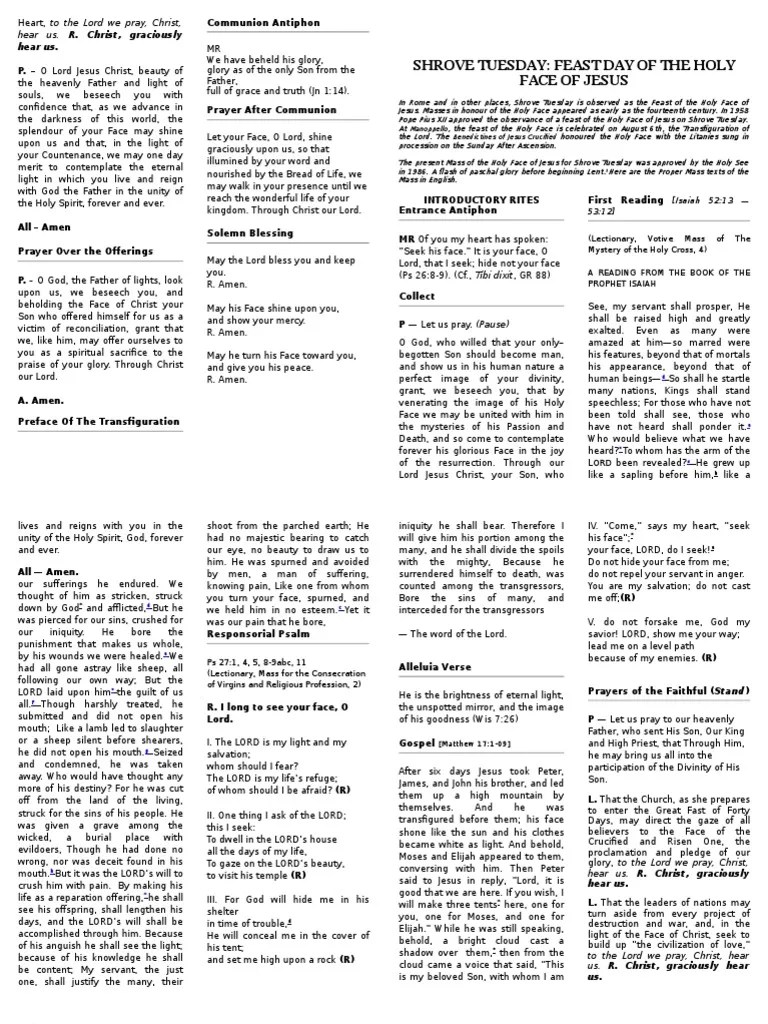 Mass Of The Holy Face Of Jesus | PDF | Jesus | Mass (Liturgy)