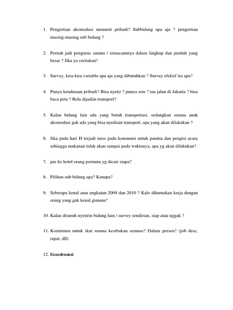 Pertanyaan Wawancara Pdf Materi yang berkaitan dengan wawancara dalam dilihat di sini.