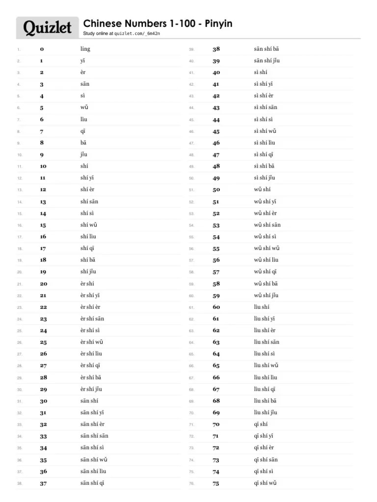 chinese numbers 1 100 pinyin pdf languages of china standard chinese