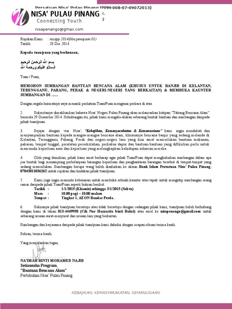 Contoh surat permohonan bantuan bencana alam. Surat Sumbangan Bantuan Bencana Banjir 2014 2015 Pdf
