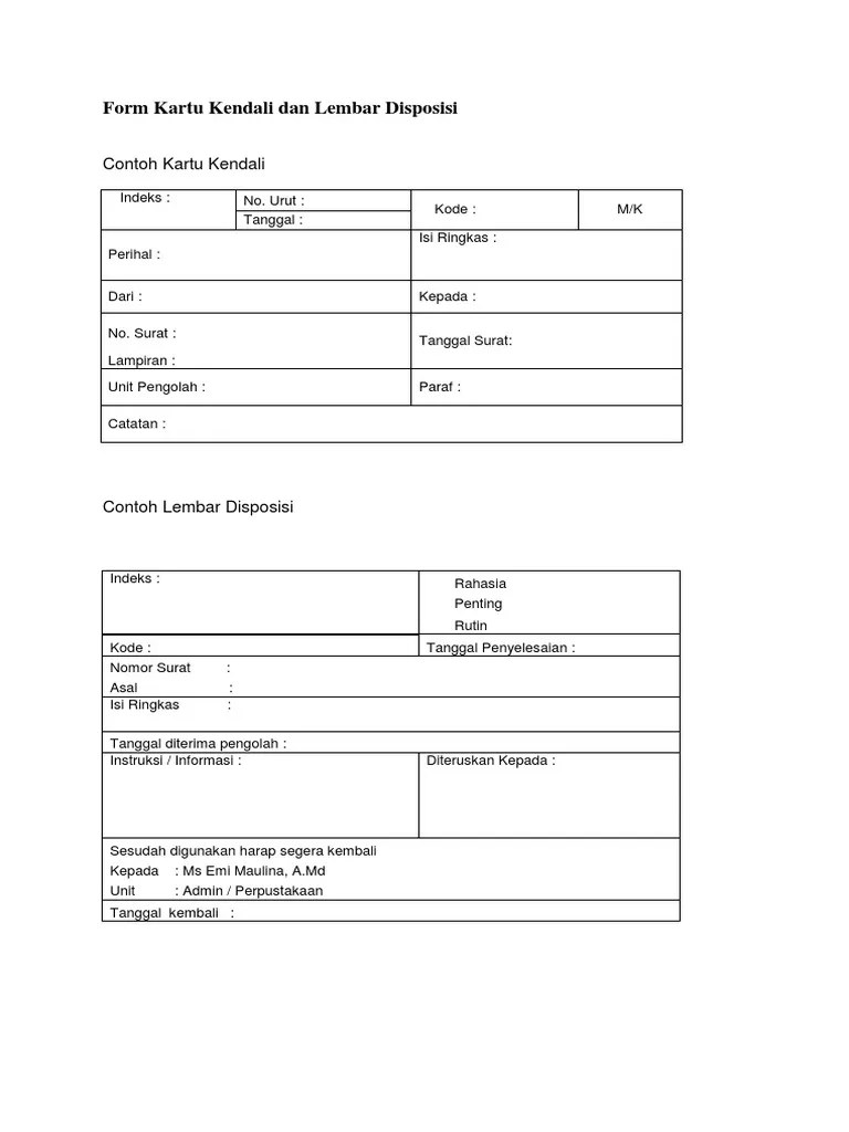 Cara mudah menulis format lembar disposisi surat masuk sekolah secara remi dan benar standar . Form Kartu Kendali Dan Lembar Disposisi