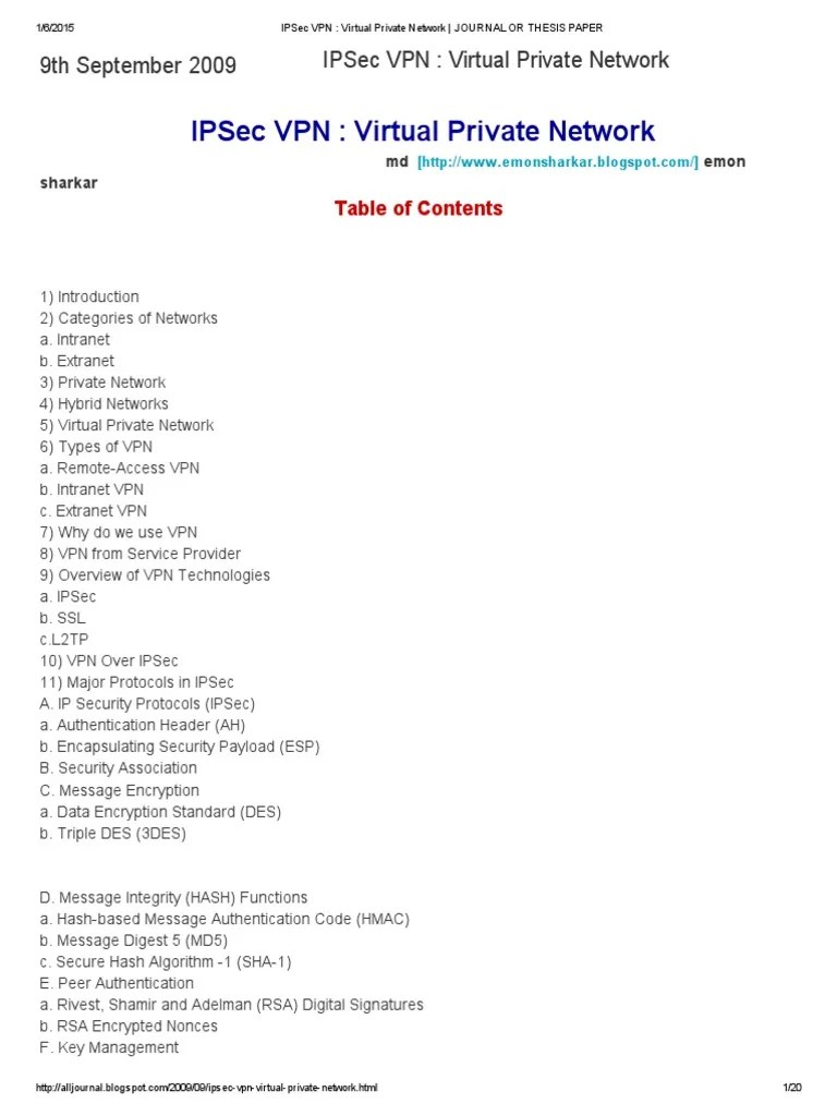 Ipsec VPN - Virtual Private Network - Journal Or Thesis Paper | PDF ...