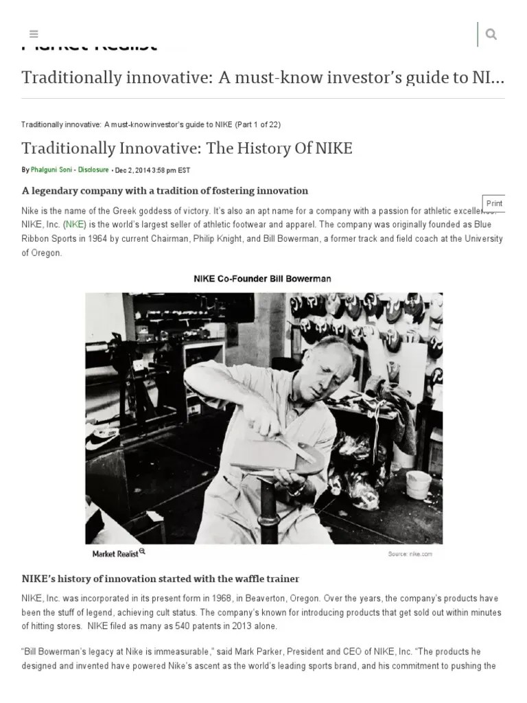 Traditionally Innovative - The History Of NIKE - Market Realist PDF ...