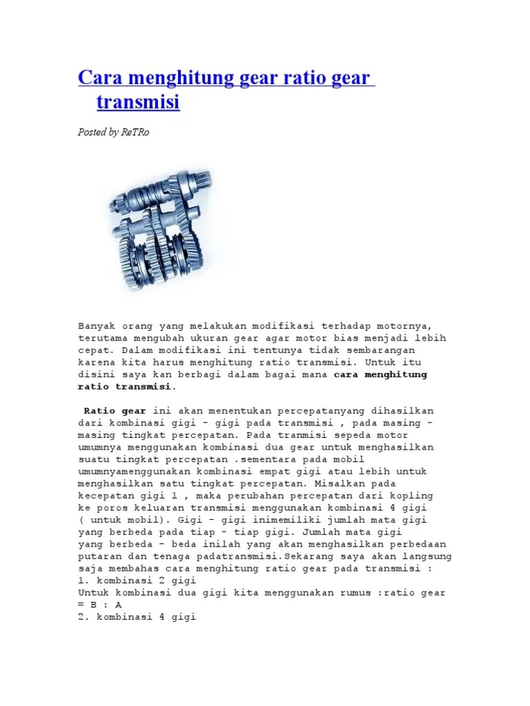 Cara Menghitung Gear Ratio Gear Transmisi | PDF