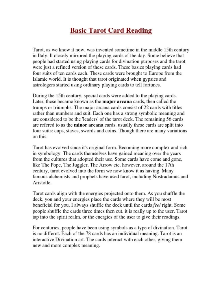 Basic Tarot Card Reading | PDF | Tarot | Playing Cards