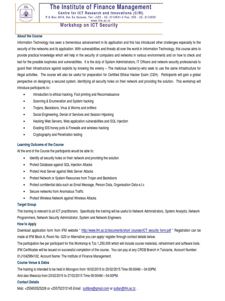 Workshop On ICT Security | PDF | Security Hacker | Computer Security