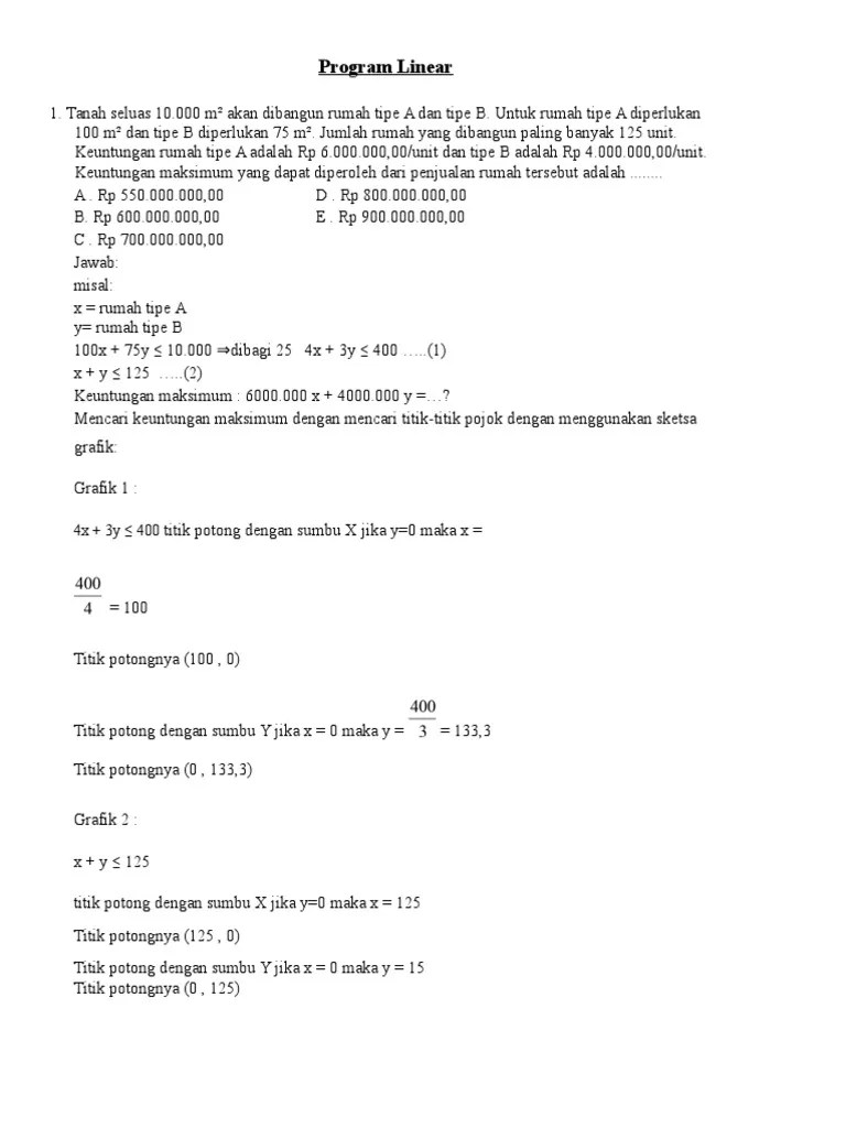 Contoh Soal Cerita Program Linear Contoh Soal Program Linear Dan Pembahasan Kelas 11.