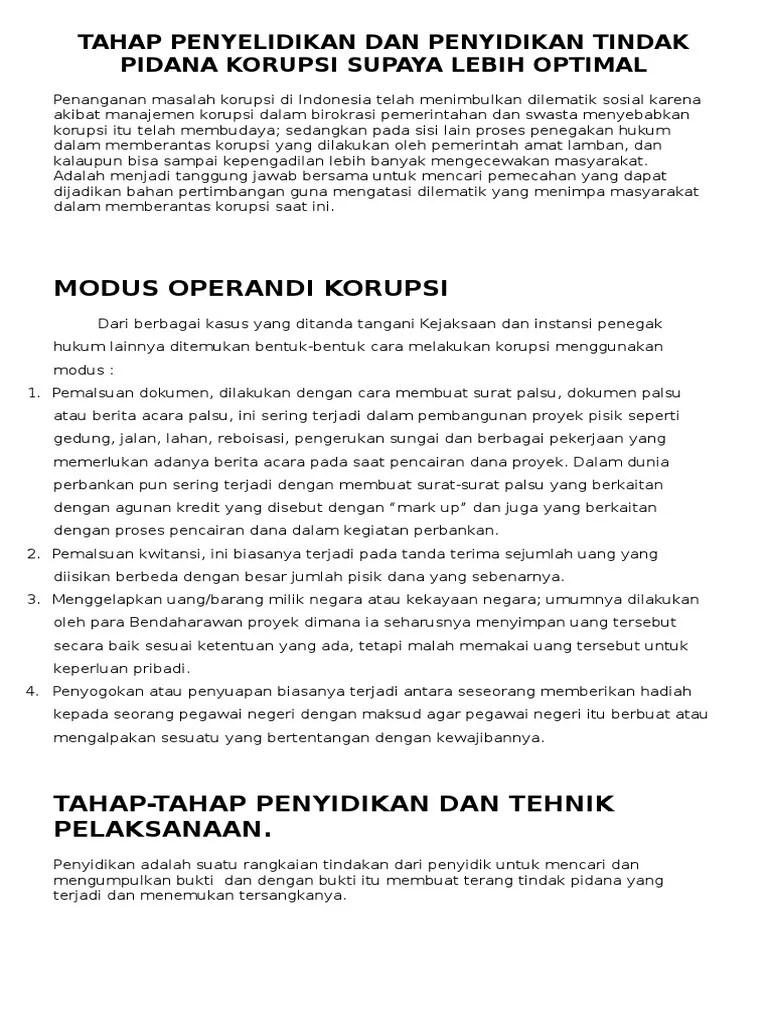 Tahap Penyelidikan Dan Penyidikan Tindak Pidana Korupsi Supaya Lebih Optimal | PDF