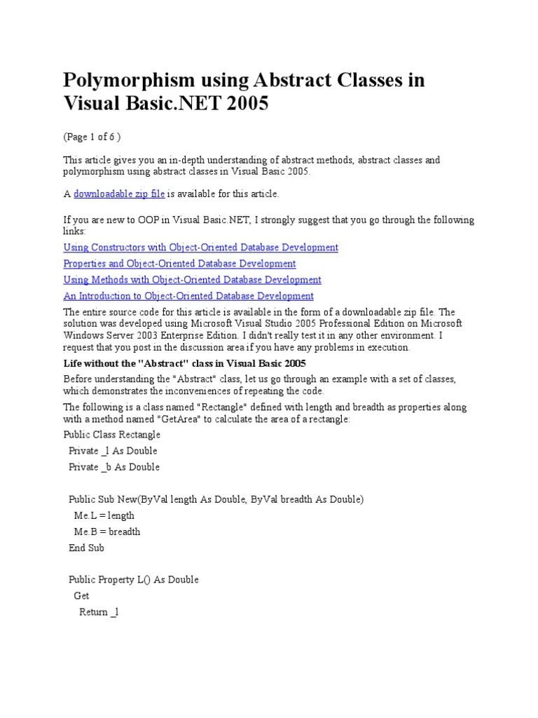 Polymorphism Using Abstract Classes In Visual Basic | PDF | Method ...