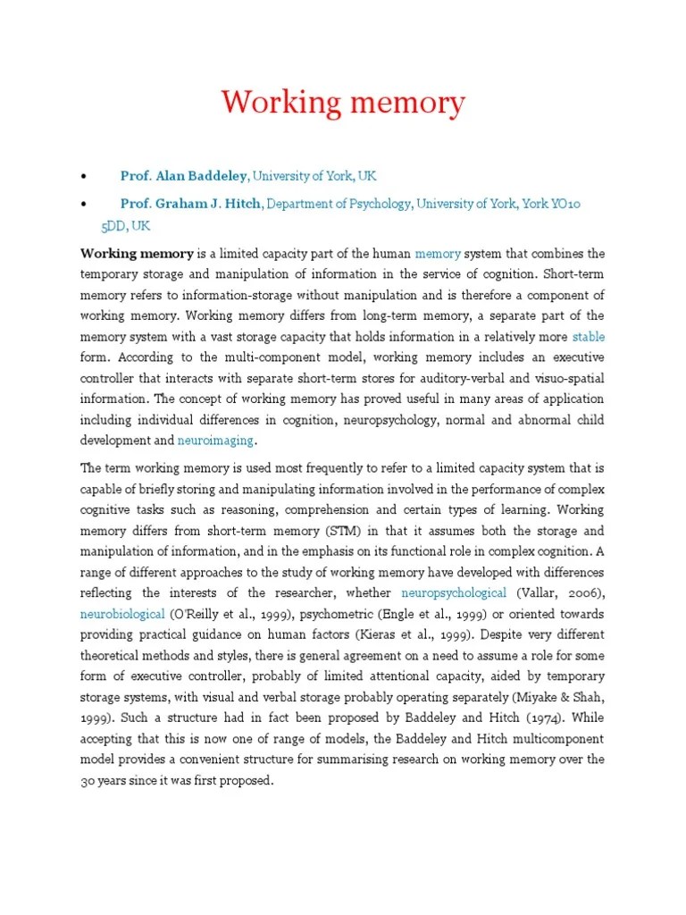 Working Memory | PDF | Working Memory | Long Term Memory