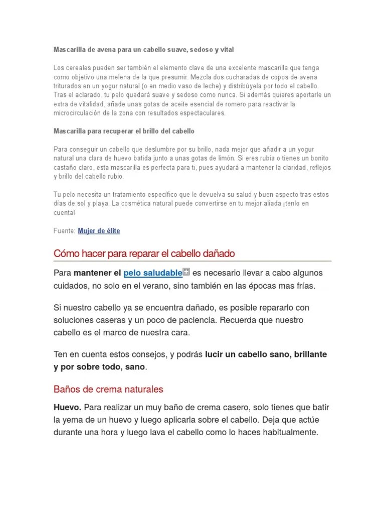 Mascarilla De Avena Para Un Cabello Suave | PDF | Pelo | Huevo Como Alimento