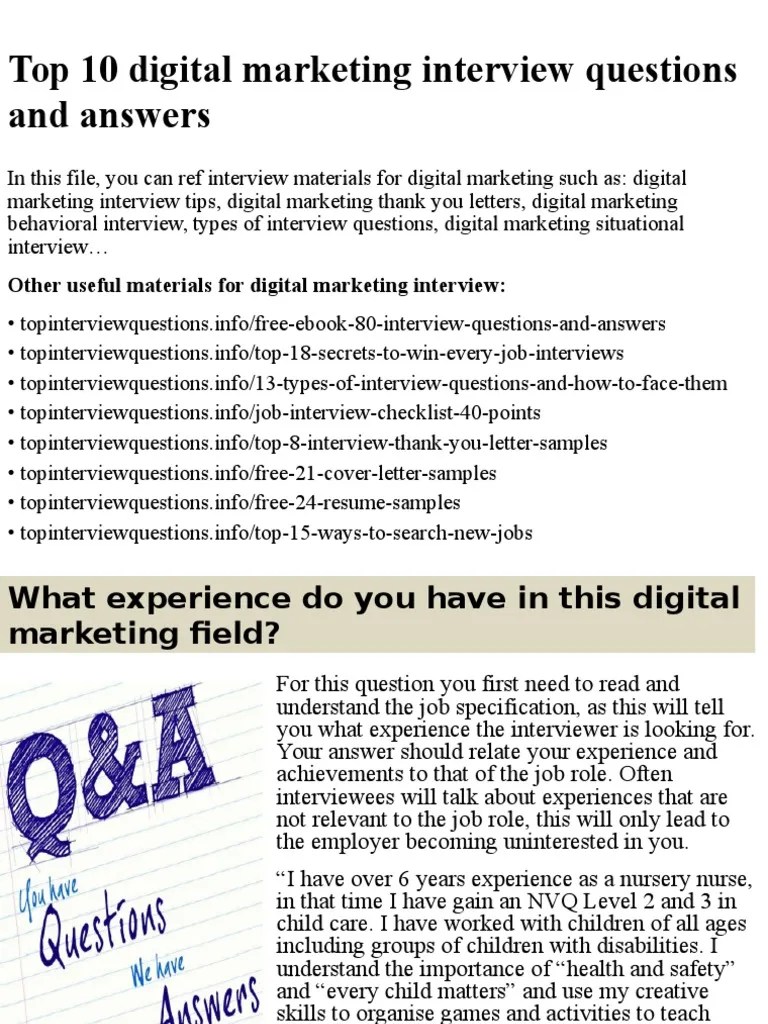 Top 10 Digital Marketing Interview Questions And Answers.pptx ...