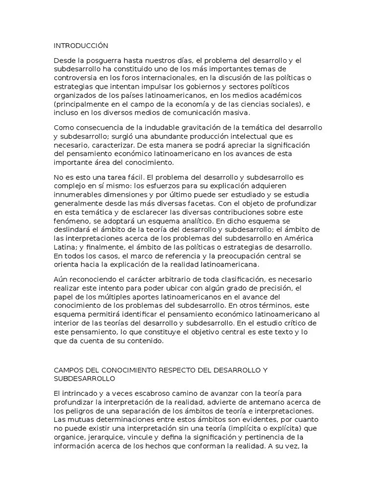 INTRODUCCIÓN Al Desarrollo Y Subdesarrollo | PDF | Teoría | America Latina