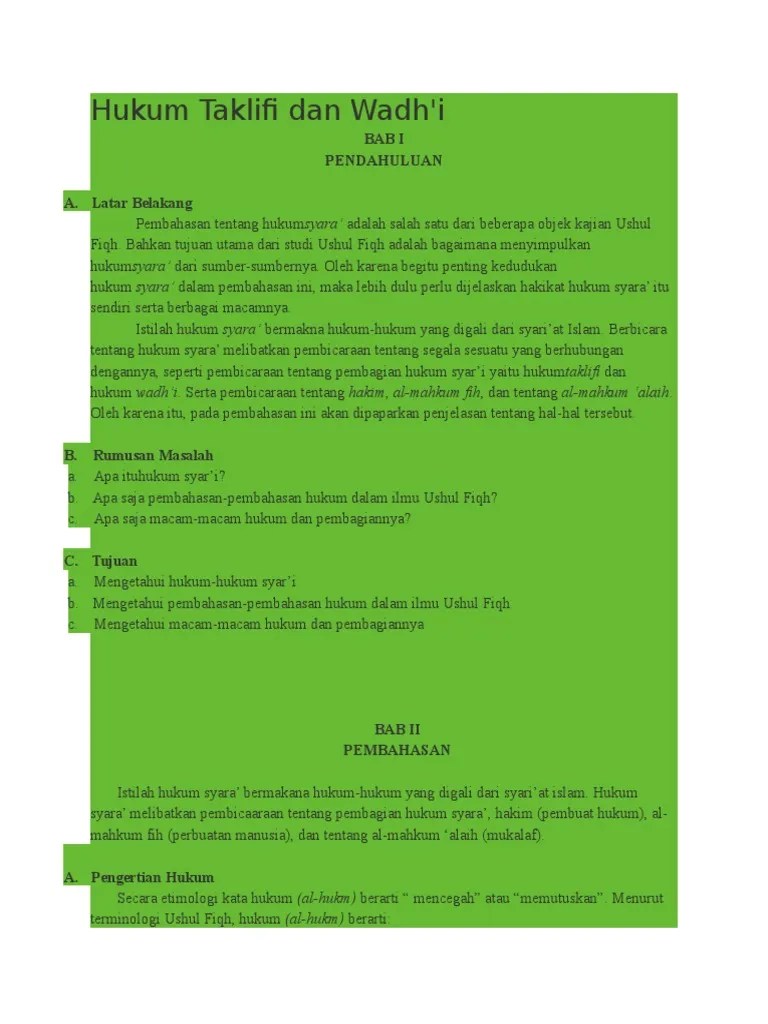 Pengertian Hukum Taklifi Dan Wadh&rsquo;i | PDF