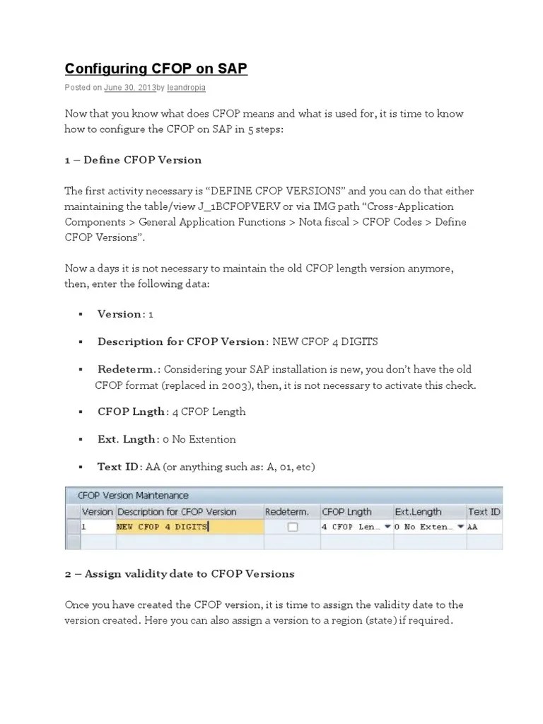 Configuring CFOP On SAP | PDF | Receipt | Invoice
