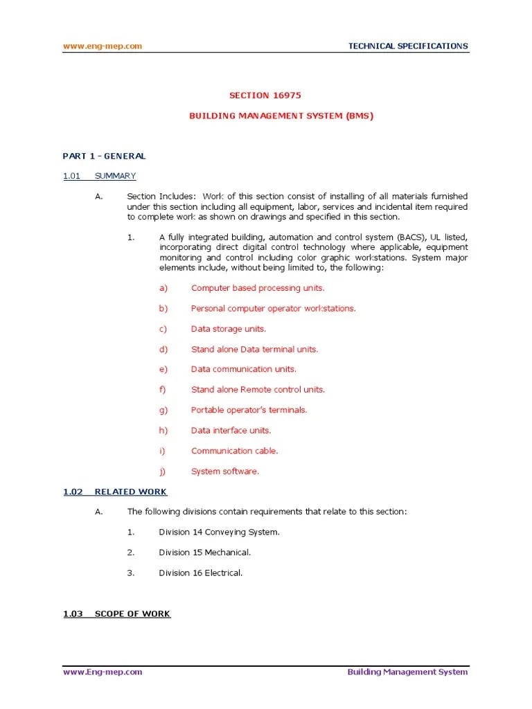 Building Management System Technical Specifications | PDF | Computer ...