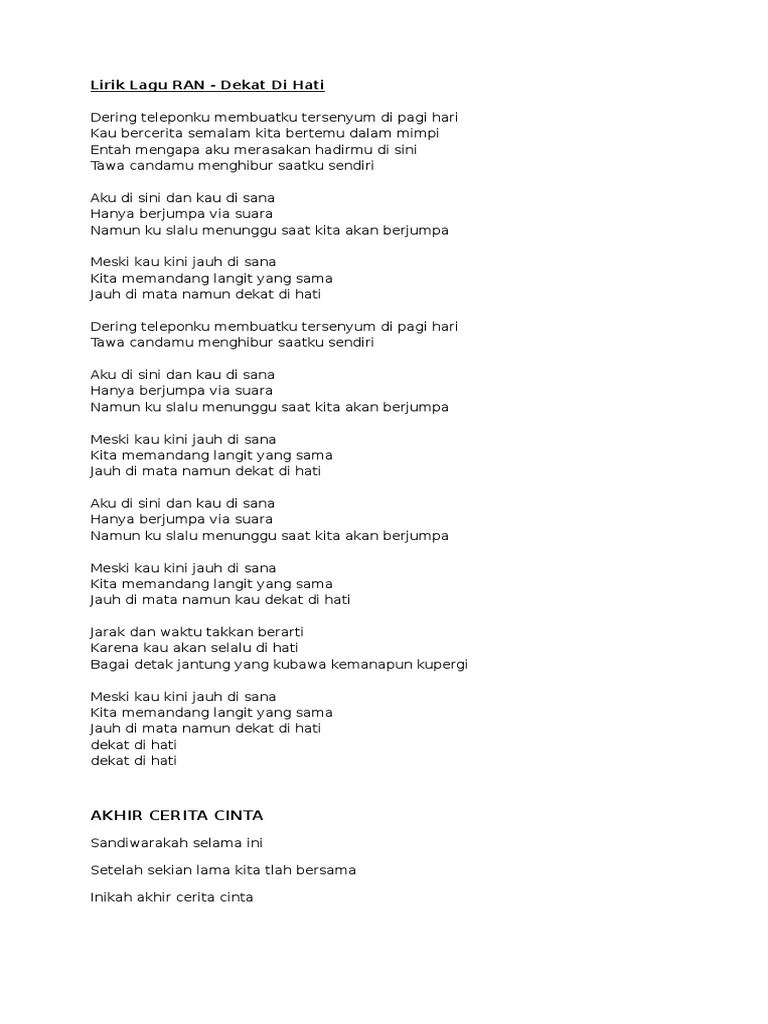 Agar ku lihat senyum di tidurmu malam nanti. Lirik Lagu Ran Pdf
