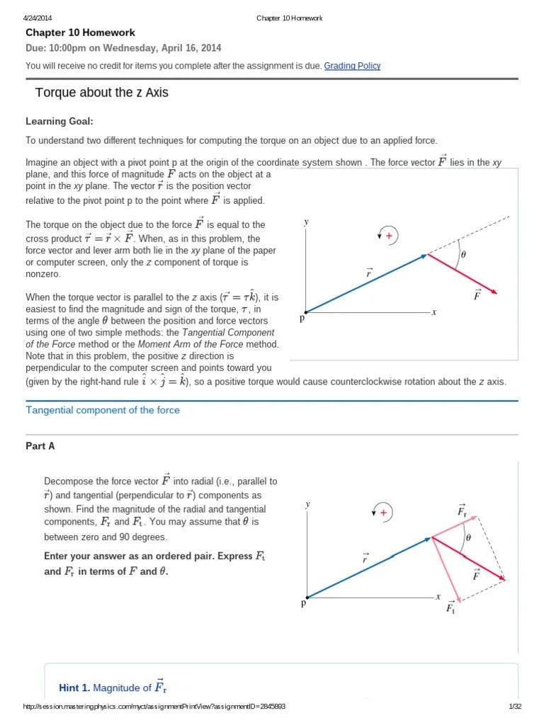 Chapter 10 Homework | Torque
