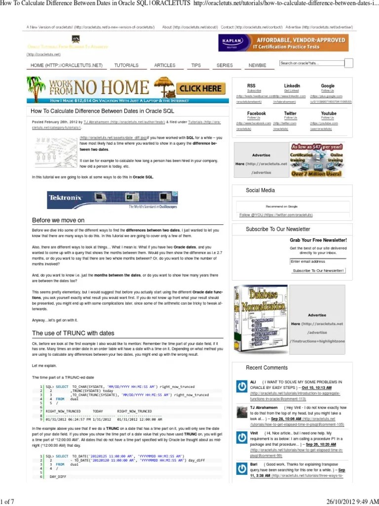 How To Calculate Difference Between Dates In Oracle | Pl/Sql | Computer ...