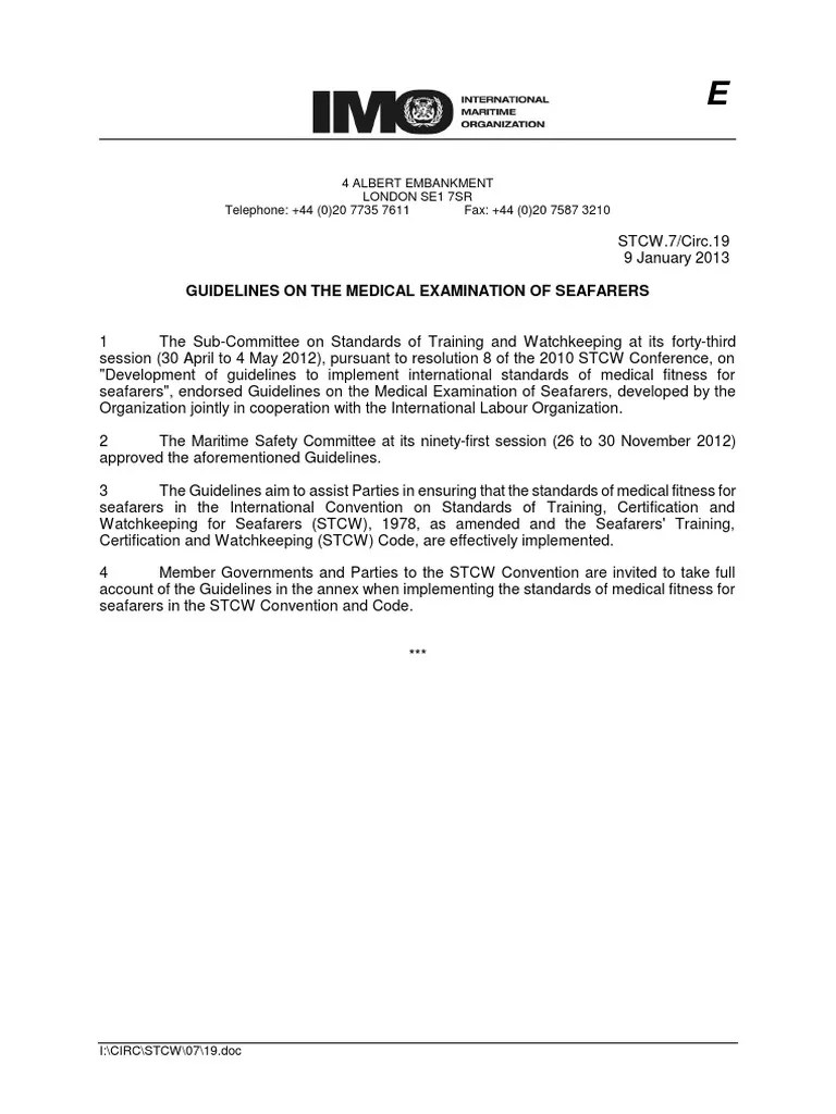 IMO-Guidelines On The Medical Examination Of The Seafarers | PDF ...