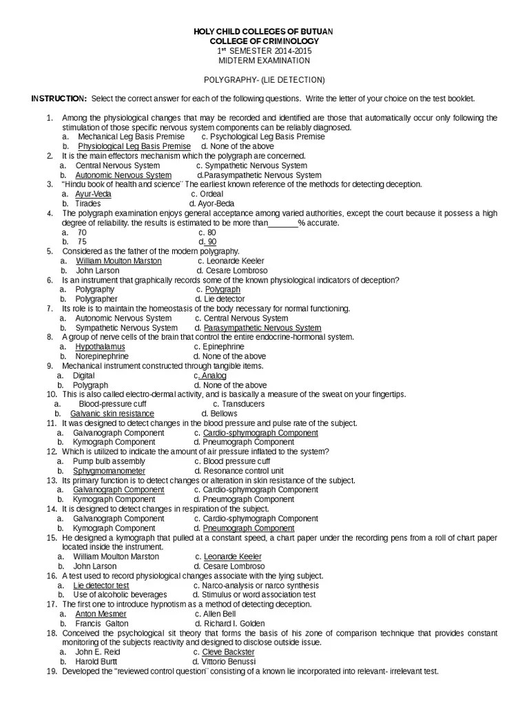 Polygraphy Mid Exam | PDF | Polygraph | Autonomic Nervous System