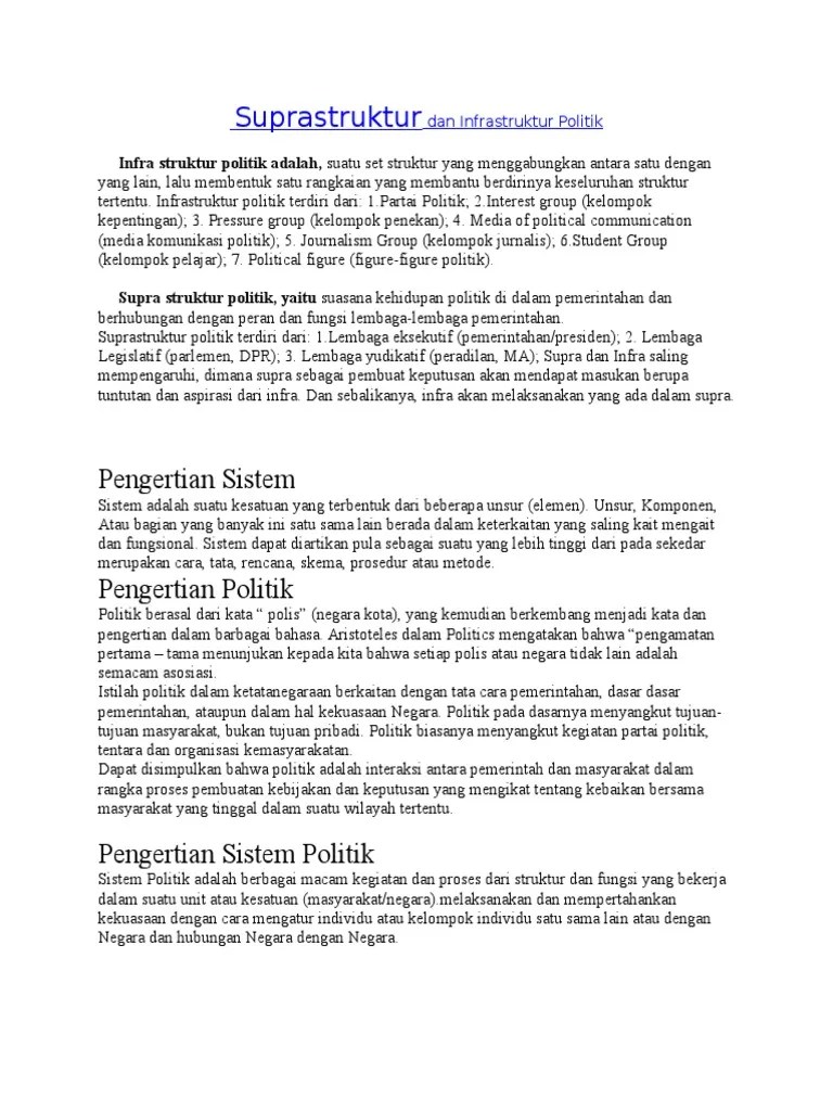 Pengertian Supra Dan Infra Struktur Politik