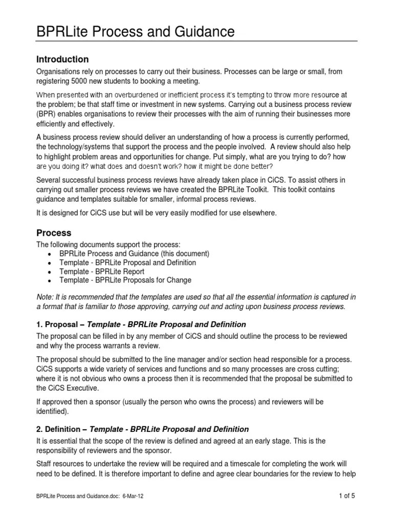 Bprlite Process And Guidance Business Process Technology Engineering