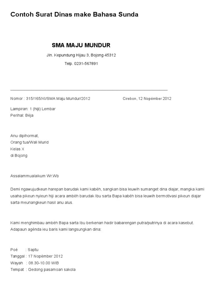 Contoh Surat Resmi Bahasa Sunda Rapat Osis Kumpulan Surat Penting 