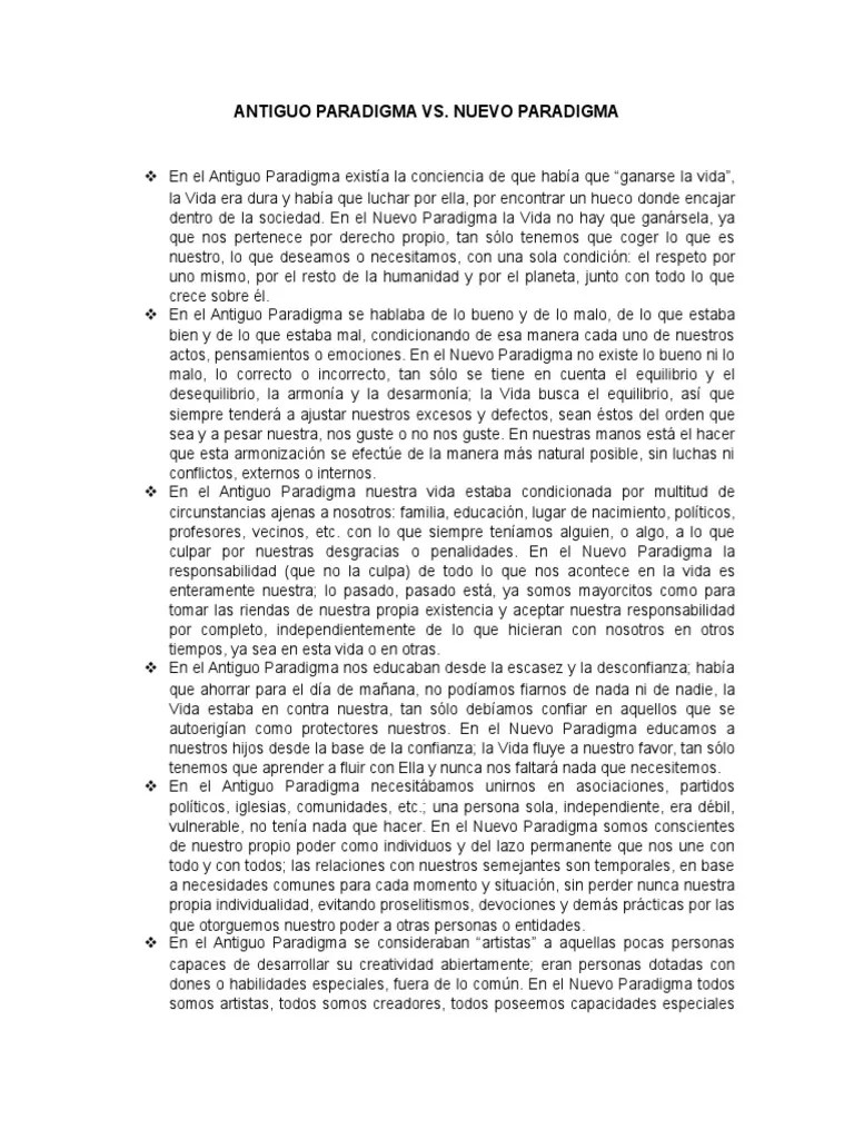 Antiguo Paradigma Vs Nuevo Paradigma | PDF | Paradigma | Vida