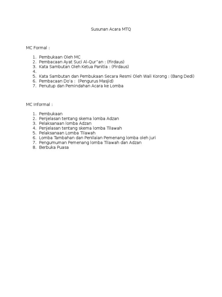 Contoh teks pembawa acara lomba fashion show. 42 Mc Lomba Adzan Terbaik Tekspidato