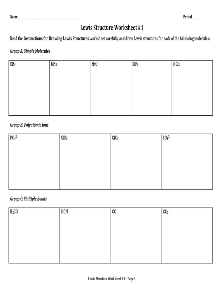 Lewis structure worksheet