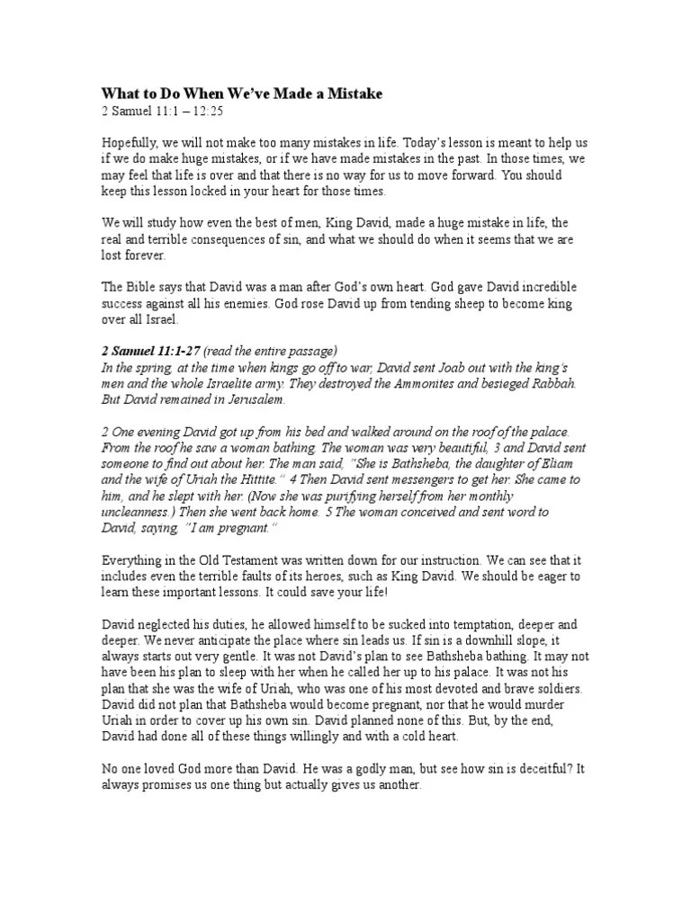 David And Bathsheba (Sermon) | PDF | David | Religious Texts
