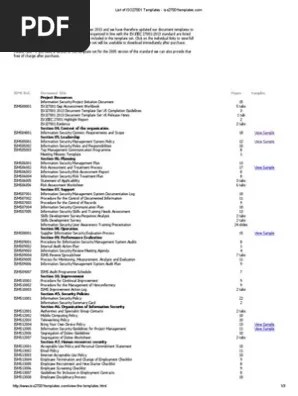 List Of Iso27001 Templates Iso27001templates Information Security Business Continuity