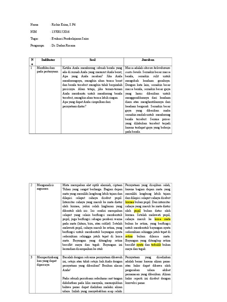 Adapun menurut susetyo (1998), berpikir positif adalahkemampuan berpikir seseorang untuk memusatkan perhatian pada sisi positif dari keadaan diri, … Soal Berpikir Kritis Pdf
