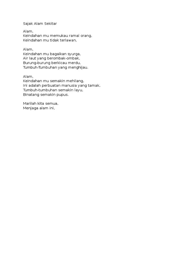 Yang tak pernah berhenti berkata. Sajak Alam Sekitar Pdf