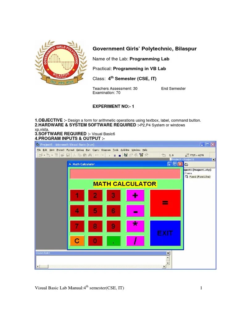 Visual Basic Lab Manual PDF | PDF | Windows Vista | Active X Data Objects