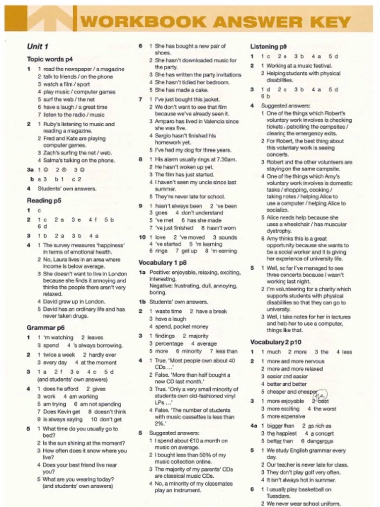 Unidades unit 1 taking risks unit 2 . Workbook Answer Key 1r bachillerato