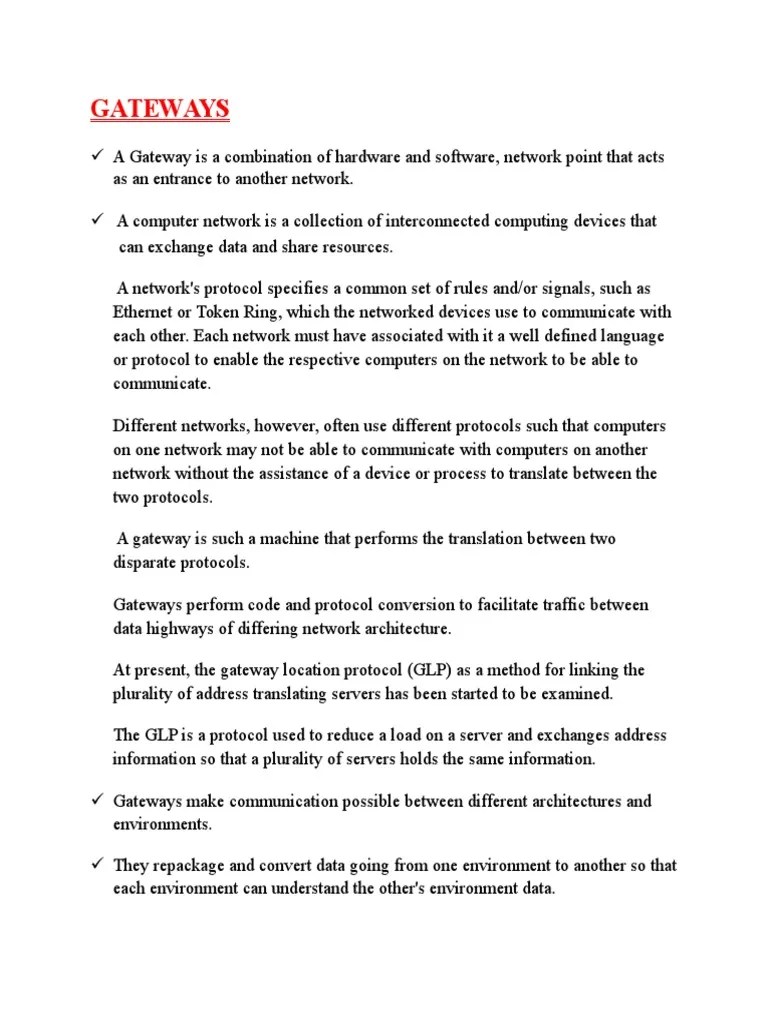 Gateways In Networking | PDF | Gateway (Telecommunications ...