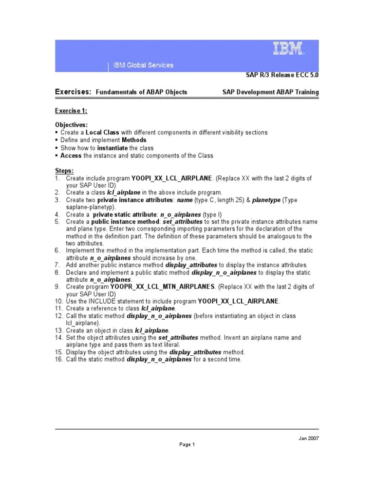 Fundamentals Of ABAP Objects Exercises | PDF | Method (Computer ...