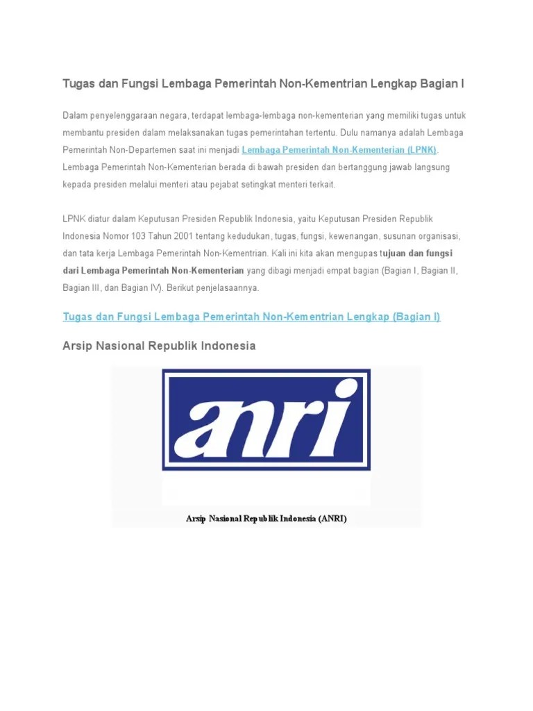 31 Nama Lembaga Pemerintah Non Kementerian Serta Tugas Dan Fungsinya -  Berbagi Informasi