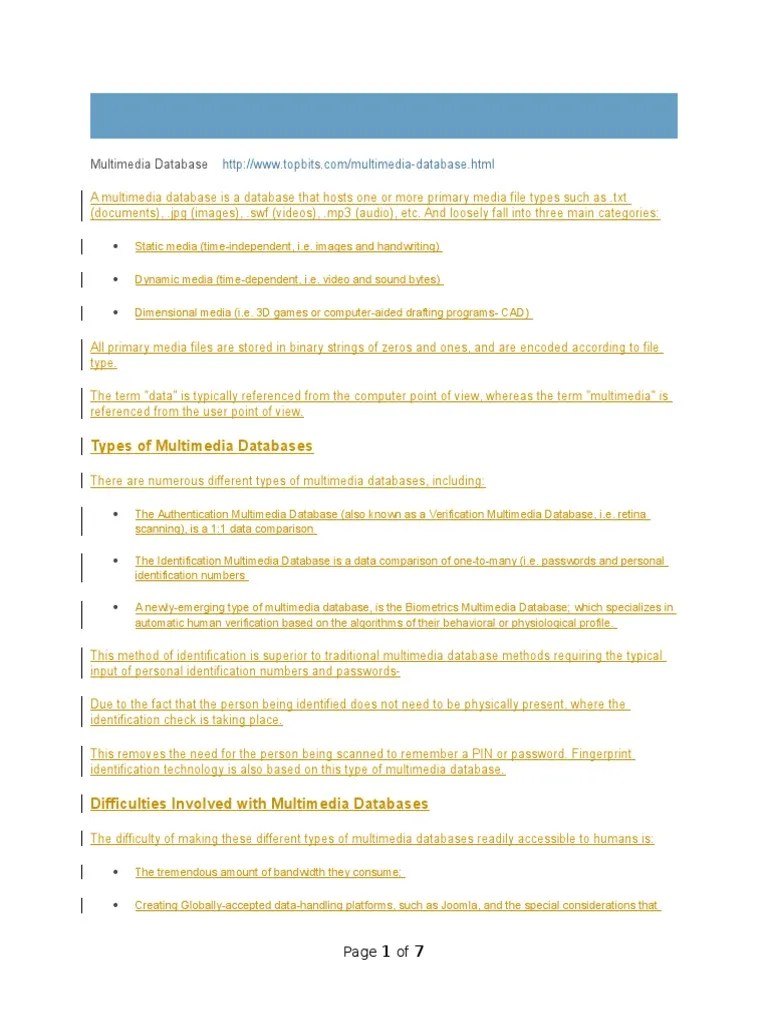 Multimedia Database | PDF | Information Retrieval | Databases