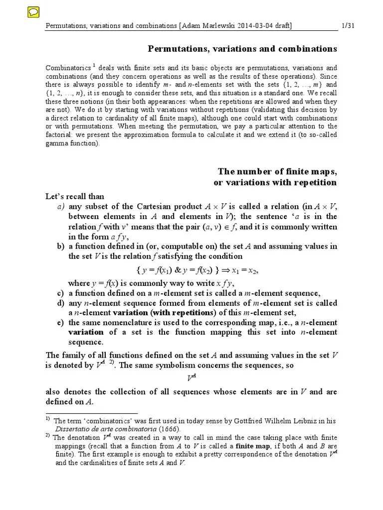 Permutations, Variations And Combination | PDF | Permutation ...